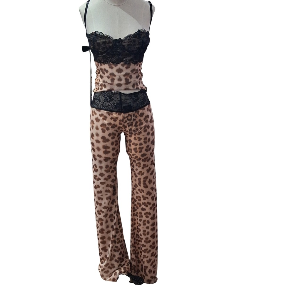 I.AM.GIA Silo Top & Pants Set Womens M Leopard Brown Lace Trim GIA15060 GIA15061